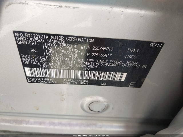Продажа на аукционе авто 2014 Toyota Rav4 Le, vin: JTMZFREV1EJ008253, номер лота: 45979019