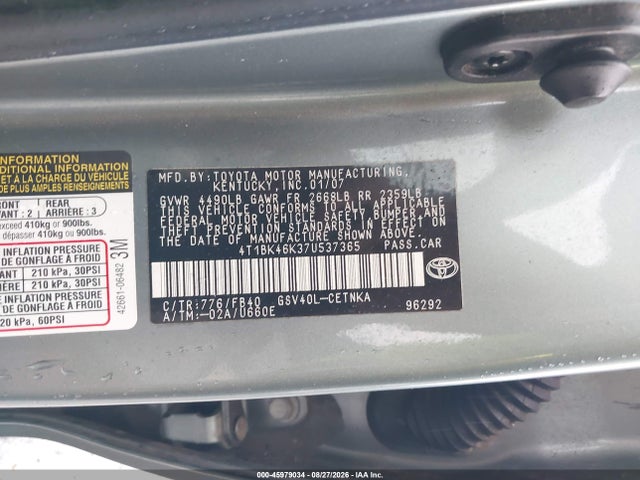 Продажа на аукционе авто 2007 Toyota Camry Le V6, vin: 4T1BK46K37U537365, номер лота: 45979034