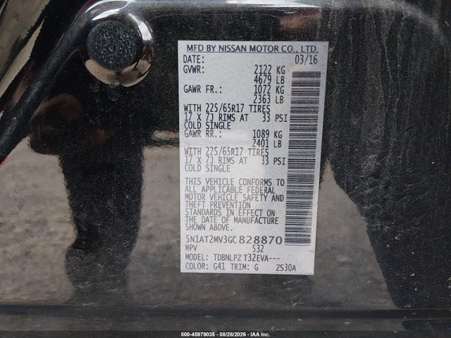 45979035 :رقم المزاد ، 5N1AT2MV3GC828870 vin ، 2016 Nissan Rogue S مزاد بيع