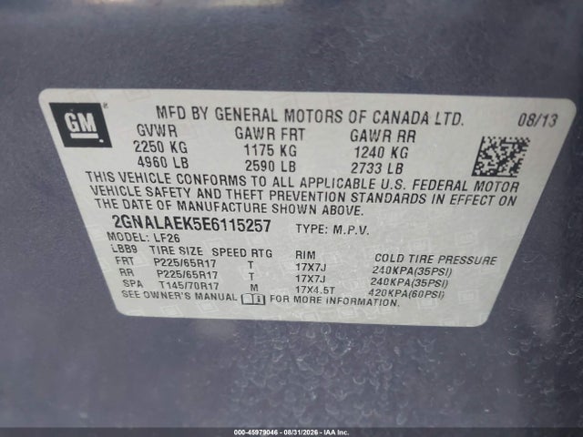 Продажа на аукционе авто 2014 Chevrolet Equinox Ls, vin: 2GNALAEK5E6115257, номер лота: 45979046