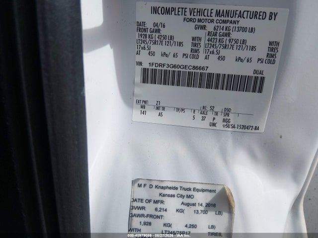 Ford F-350 Chassis Xl 2016 1FDRF3G60GEC86667 Image 9