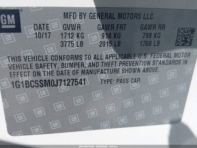 Chevrolet Cruze Ls Auto 2018 1G1BC5SM0J7127541 Image 9