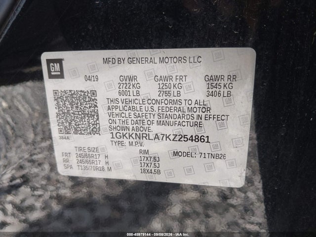 Aukcja sprzedaży 2019 Gmc Acadia Sle-1, vin: 1GKKNRLA7KZ254861, numer aukcji: 45979144