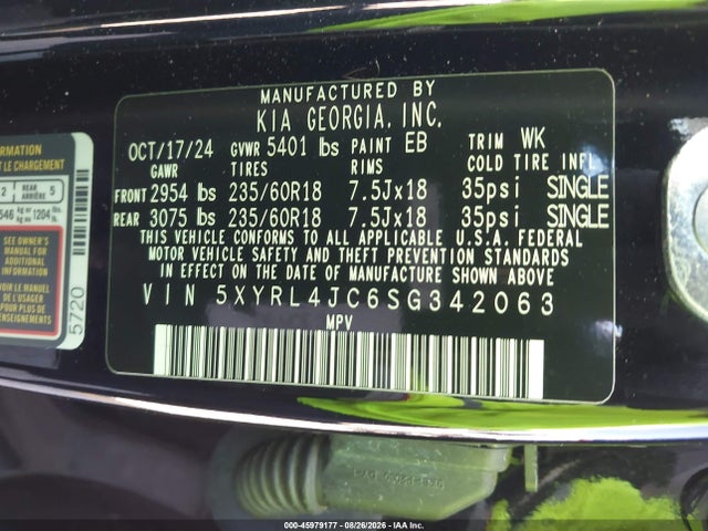 Продаж на аукціоні авто 2025 Kia Sorento S, vin: 5XYRL4JC6SG342063, номер лоту: 45979177