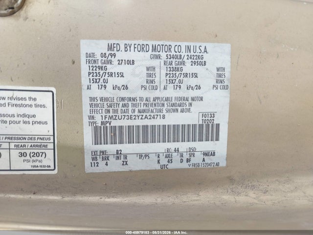 Aukcja sprzedaży 2000 Ford Explorer Xlt, vin: 1FMZU73E2YZA24718, numer aukcji: 45979183
