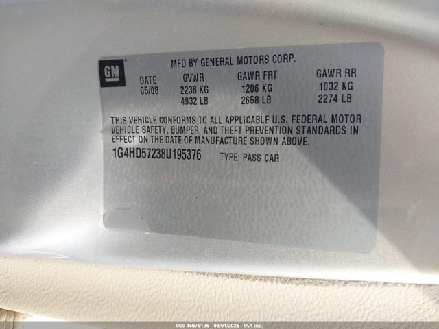 2008 Buick Lucerne Cxl მანქანა იყიდება აუქციონზე, vin: 1G4HD57238U195376, აუქციონის ნომერი: 45979186