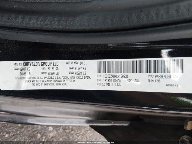 Продажа на аукционе авто 2012 Dodge Avenger Se, vin: 1C3CDZABXCN150831, номер лота: 45979198