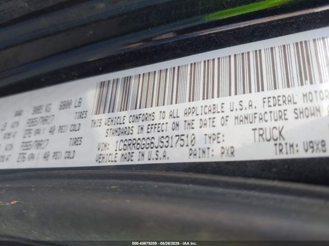 45979209 :رقم المزاد ، 1C6RR6GG6JS317510 vin ، 2018 Ram 1500 Slt  4x2 6'4 Box مزاد بيع
