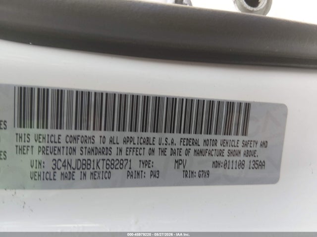 45979220 :رقم المزاد ، 3C4NJDBB1KT682871 vin ، 2019 Jeep Compass Latitude مزاد بيع
