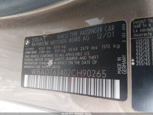 Продажа на аукционе авто 2002 Bmw 530ia, vin: WBADT63402CH90265, номер лота: 45979234