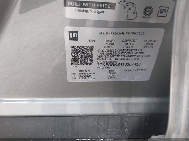 45979248 :رقم المزاد ، 1GKENNKS4TJ307418 vin ، 2026 Gmc Acadia Elevation Awd مزاد بيع