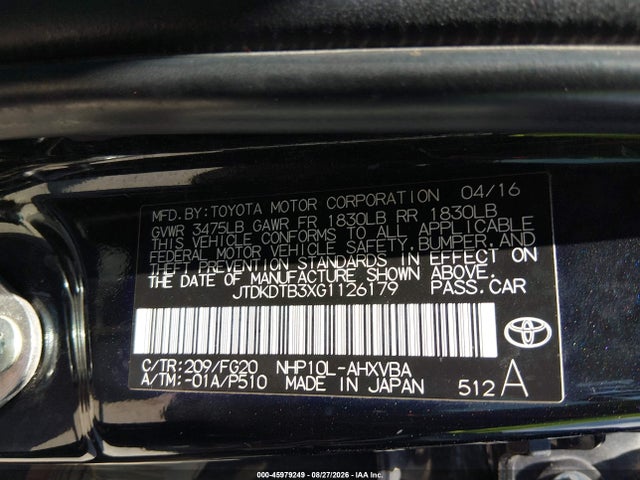 Продажа на аукционе авто 2016 Toyota Prius C Two, vin: JTDKDTB3XG1126179, номер лота: 45979249