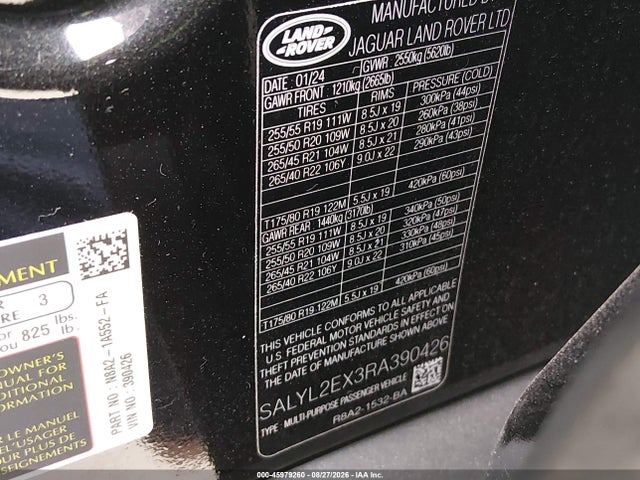 Продаж на аукціоні авто 2024 Land Rover Range Rover Velar P250 Dynamic Se, vin: SALYL2EX3RA390426, номер лоту: 45979260