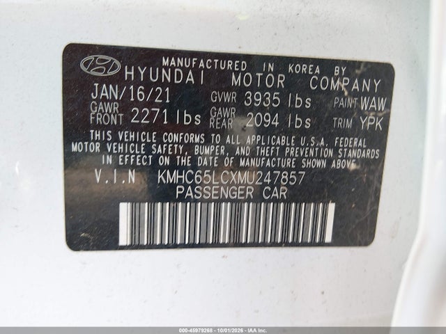 Продаж на аукціоні авто 2021 Hyundai Ioniq Hybrid Blue, vin: KMHC65LCXMU247857, номер лоту: 45979268
