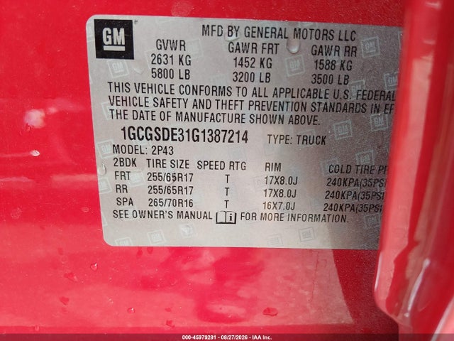 Aukcja sprzedaży 2016 Chevrolet Colorado 2wd Z71, vin: 1GCGSDE31G1387214, numer aukcji: 45979281