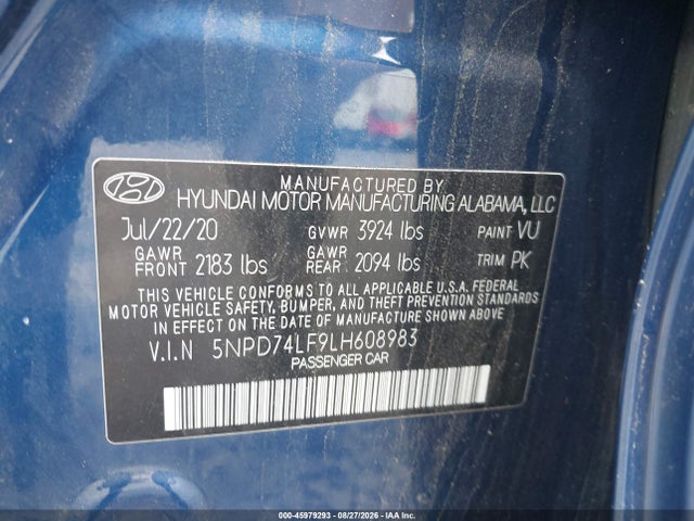 Продажа на аукционе авто 2020 Hyundai Elantra Se, vin: 5NPD74LF9LH608983, номер лота: 45979293