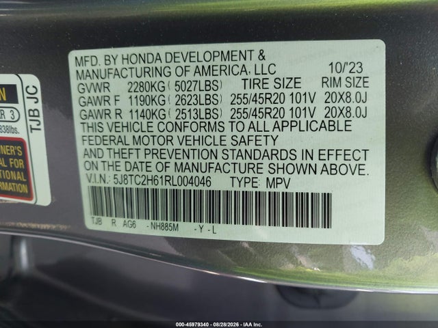 Aukcja sprzedaży 2024 Acura Rdx A-spec Package, vin: 5J8TC2H61RL004046, numer aukcji: 45979340