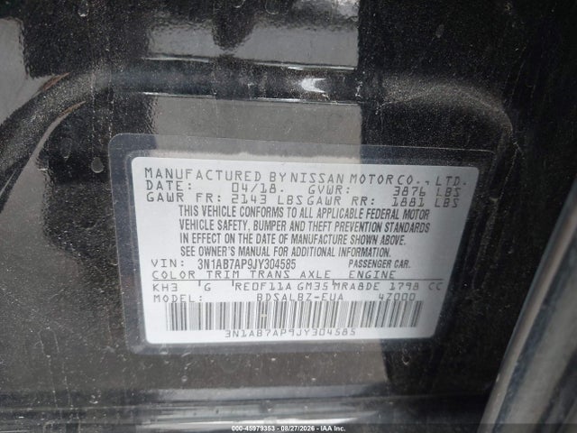 Nissan SENTRA S 2018 3N1AB7AP9JY304585 Image 9