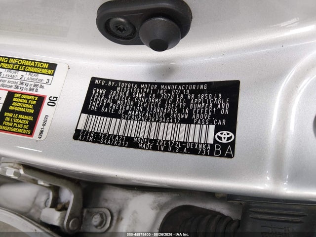 Aukcja sprzedaży 2019 Toyota Corolla Xle, vin: 5YFBURHE2KP946417, numer aukcji: 45979400