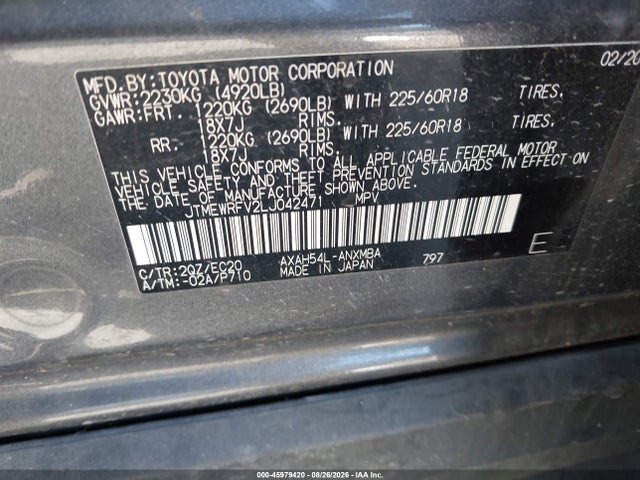 JTMEWRFV2LJ042471 Toyota Rav4 Hybrid Xse