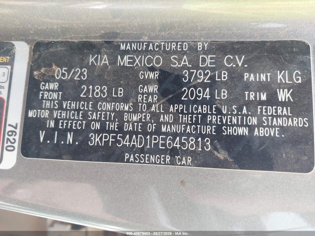 45979453 :رقم المزاد ، 3KPF54AD1PE645813 vin ، 2023 Kia Forte Gt-line مزاد بيع