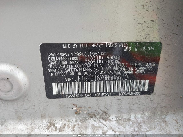 Aukcja sprzedaży 2009 Subaru Impreza 2.5i, vin: JF1GE616X9H506610, numer aukcji: 45979471