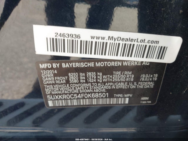 45979481 :رقم المزاد ، 5UXKR0C54F0K68501 vin ، 2015 Bmw X5 Xdrive35i مزاد بيع