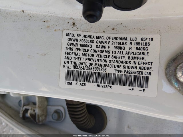 2019 Honda Insight Ex მანქანა იყიდება აუქციონზე, vin: 19XZE4F59KE001256, აუქციონის ნომერი: 45979485