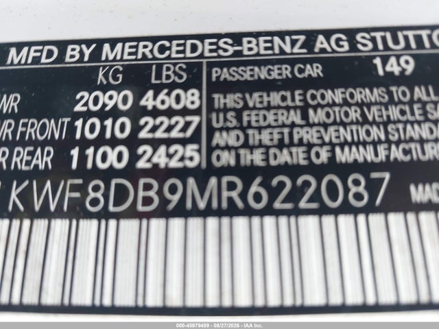 2021 Mercedes-benz C 300 Sedan მანქანა იყიდება აუქციონზე, vin: W1KWF8DB9MR622087, აუქციონის ნომერი: 45979489