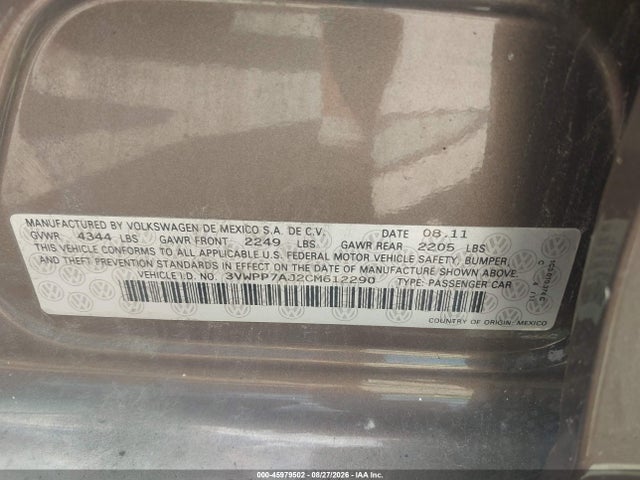 Aukcja sprzedaży 2012 Volkswagen Jetta Sportwagen 2.5l Se, vin: 3VWPP7AJ2CM612290, numer aukcji: 45979502