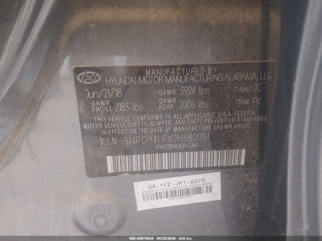 Aukcja sprzedaży 2018 Hyundai Elantra Sel, vin: 5NPD84LFXJH380051, numer aukcji: 45979508
