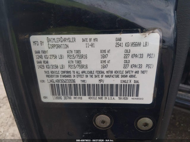2002 Jeep Liberty Sport მანქანა იყიდება აუქციონზე, vin: 1J4GL48K92W233596, აუქციონის ნომერი: 45979533
