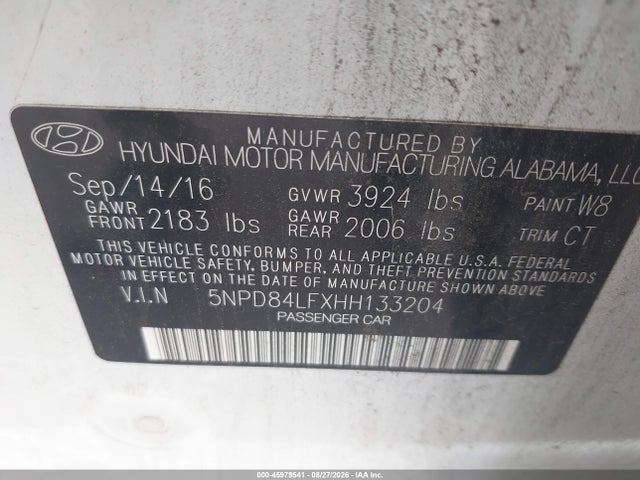 45979541 :رقم المزاد ، 5NPD84LFXHH133204 vin ، 2017 Hyundai Elantra Value Edition مزاد بيع