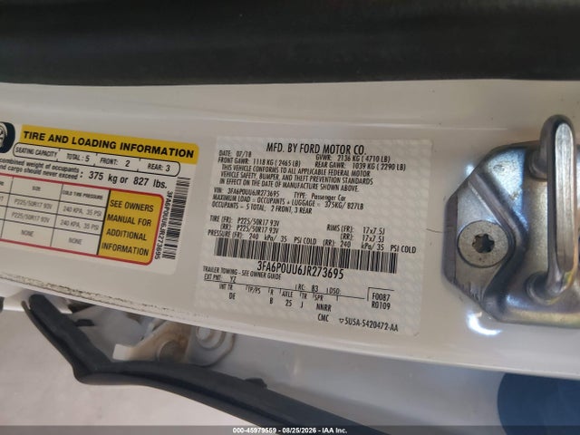 Продажа на аукционе авто 2018 Ford Fusion Hybrid S, vin: 3FA6P0UU6JR273695, номер лота: 45979559