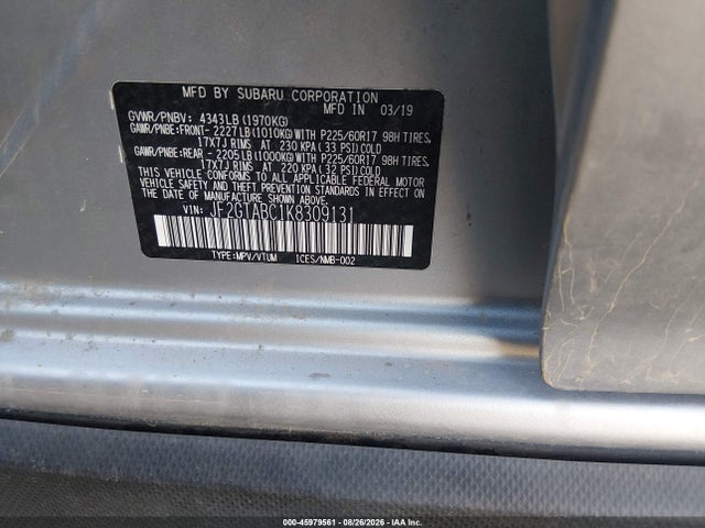 Subaru Crosstrek 2.0i 2019 JF2GTABC1K8309131 Image 9