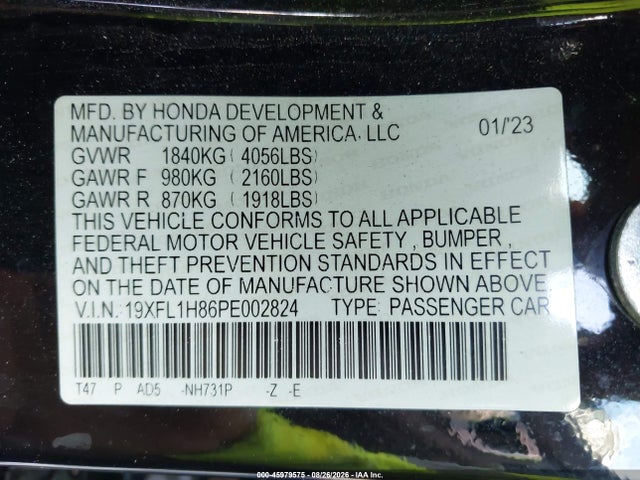 19XFL1H86PE002824 Honda Civic Sport Touring