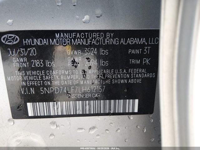 Hyundai ELANTRA SE 2020 5NPD74LF7LH612157 Image 9