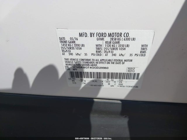 Ford EXPLORER SPORT 2016 1FM5K8GT4GGD29960 Image 9
