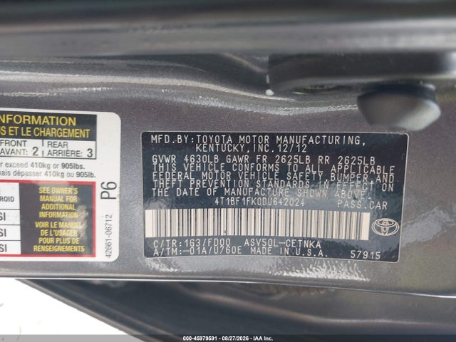 Aukcja sprzedaży 2013 Toyota Camry Le, vin: 4T1BF1FK0DU642024, numer aukcji: 45979591