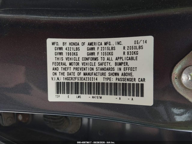 Продажа на аукционе авто 2014 Honda Accord Sport, vin: 1HGCR2F53EA230314, номер лота: 45979617
