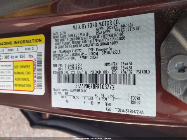 Продажа на аукционе авто 2015 Ford Fusion S, vin: 3FA6P0G78FR103772, номер лота: 45979635