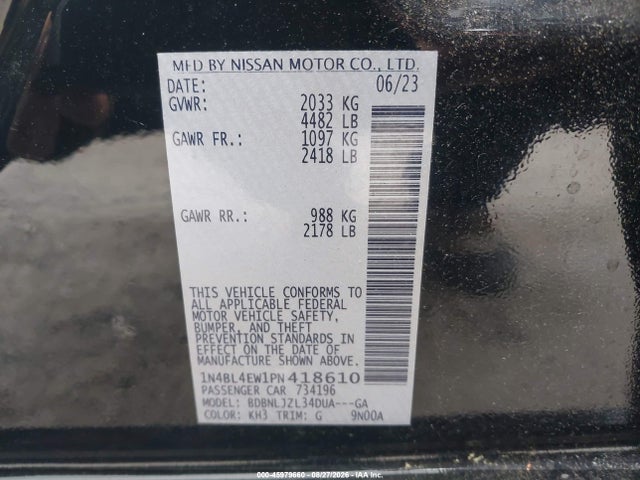 Aukcja sprzedaży 2023 Nissan Altima Sl Intelligent Awd, vin: 1N4BL4EW1PN418610, numer aukcji: 45979660