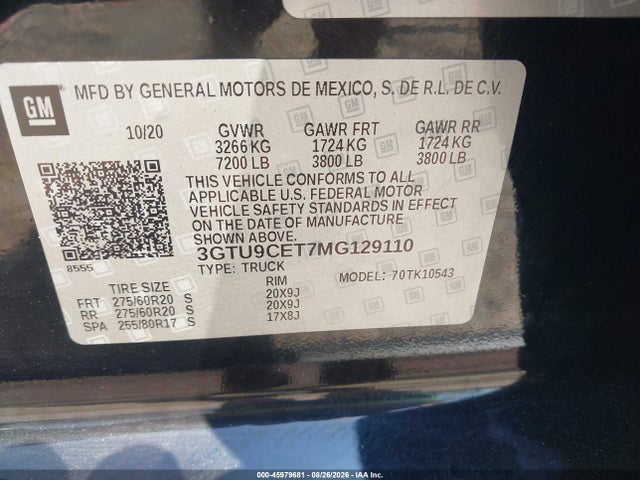 Продажа на аукционе авто 2021 Gmc Sierra 1500 4wd  Short Box Elevation, vin: 3GTU9CET7MG129110, номер лота: 45979681