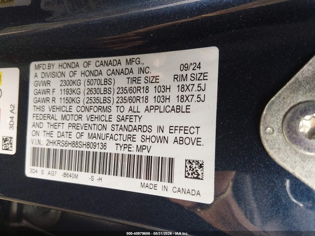 2025 Honda Cr-v Hybrid Sport-l მანქანა იყიდება აუქციონზე, vin: 2HKRS6H88SH809136, აუქციონის ნომერი: 45979686