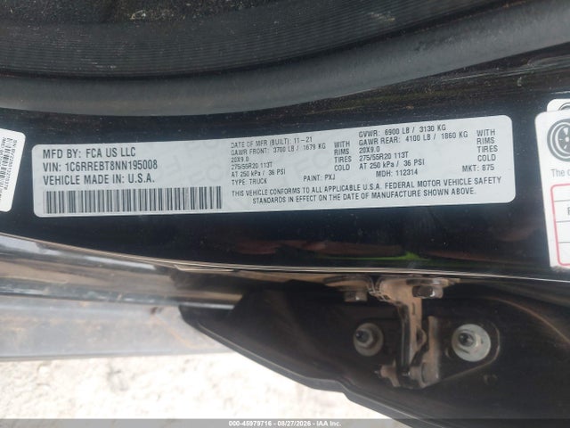 2022 Ram 1500 Big Horn  4x2 6'4 Box მანქანა იყიდება აუქციონზე, vin: 1C6RREBT8NN195008, აუქციონის ნომერი: 45979716