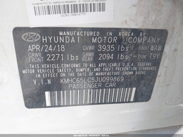 Aukcja sprzedaży 2018 Hyundai Ioniq Hybrid Blue, vin: KMHC65LC5JU099869, numer aukcji: 45979736