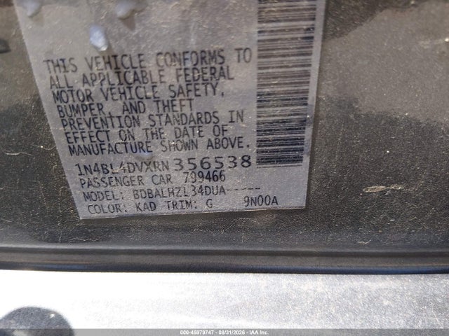 Продажа на аукционе авто 2024 Nissan Altima Sv Fwd, vin: 1N4BL4DVXRN356538, номер лота: 45979747
