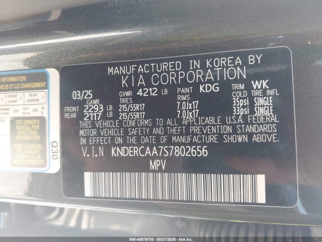 Продажа на аукционе авто 2025 Kia Seltos Ex, vin: KNDERCAA7S7802656, номер лота: 45979755