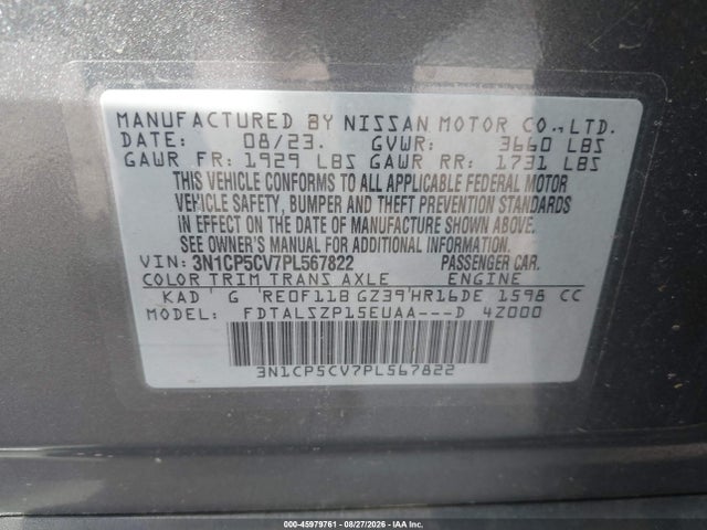 Aukcja sprzedaży 2023 Nissan Kicks Sv Xtronic Cvt, vin: 3N1CP5CV7PL567822, numer aukcji: 45979761