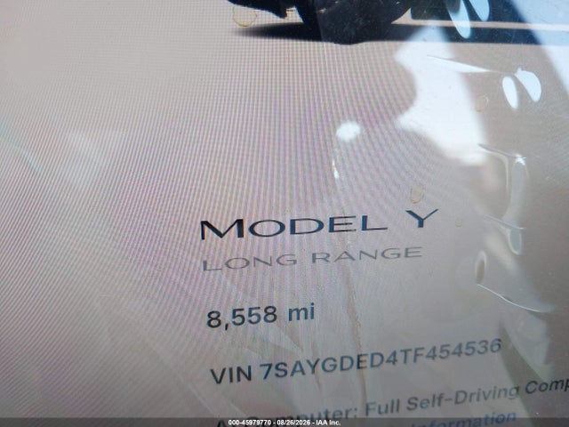 Auction sale of the 2026 Tesla Model Y Premium Rear-wheel Drive/rear-wheel Drive, vin: 7SAYGDED4TF454536, lot number: 45979770